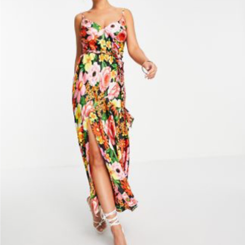 ASOS design floral maxi slip dress with plait belt spring summer size 6 NWOT